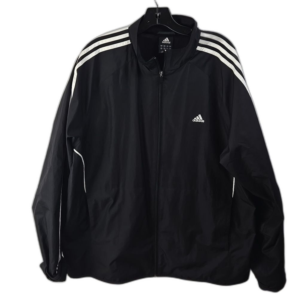 Adidas Mens‎ Black White Windbreaker Full Zip Jacket Sz L